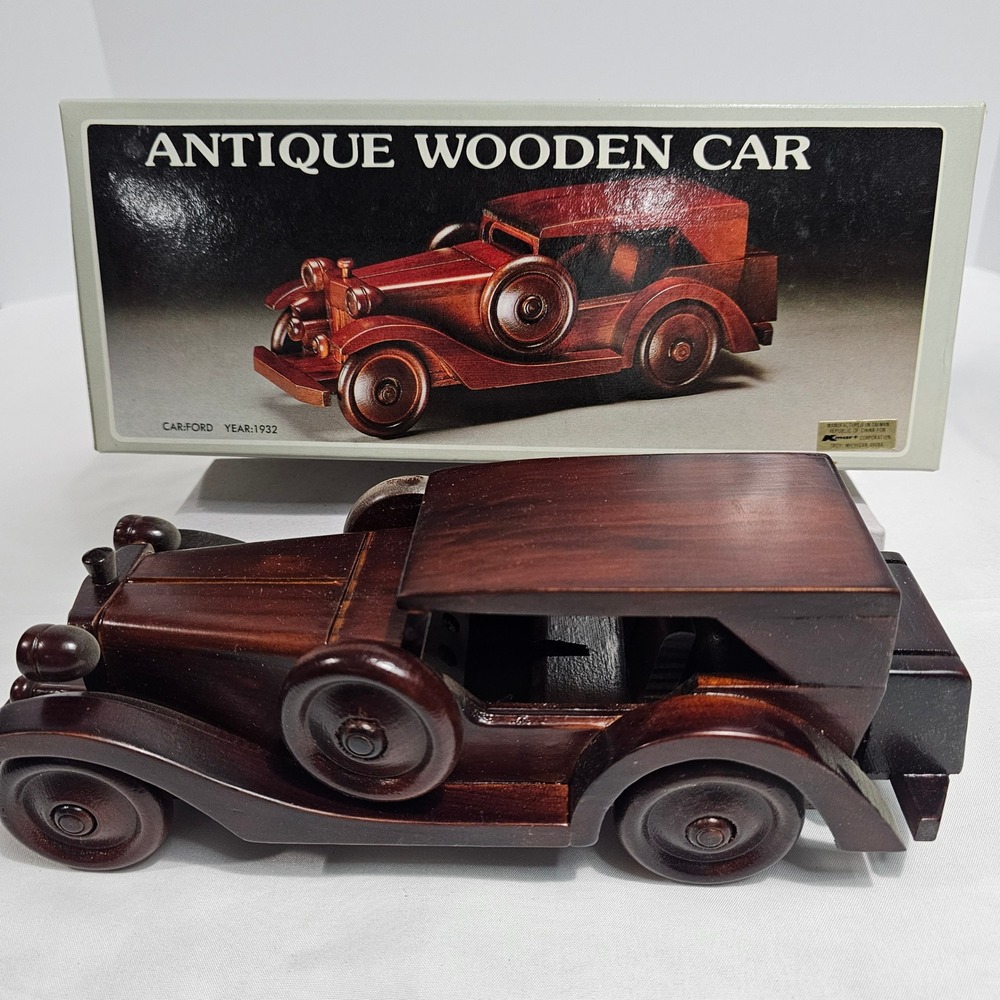 Vintage Kmart  Wooden Car 1932 Ford Model Handcrafted Wood Decor with Box